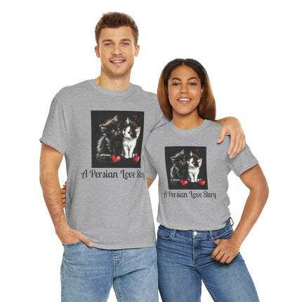 Cat Lover T-Shirt - Two Cute Persian Cats in Love with Red Heart