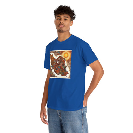 Personalised Persian Unisex T-Shirt – Rising Sun & Long Hair Design | Bohemian Freedom Culture Tee