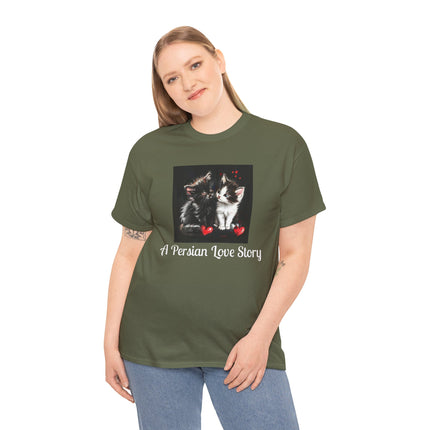 Cat Lover T-Shirt - Two Cute Persian Cats in Love with Red Heart