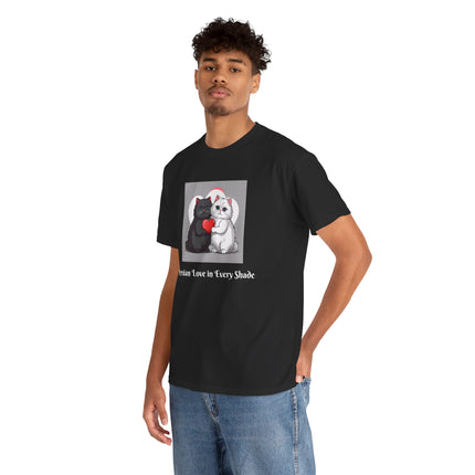 Cat Lover T-Shirt - Two Cute Persian Cats in Love with Red Heart