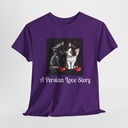 Cat Lover T-Shirt - Two Cute Persian Cats in Love with Red Heart