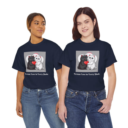Cat Lover T-Shirt - Two Cute Persian Cats in Love with Red Heart