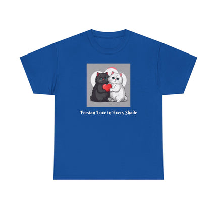 Cat Lover T-Shirt - Two Cute Persian Cats in Love with Red Heart