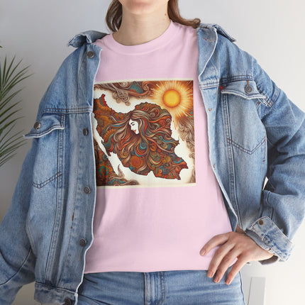 Personalised Persian Unisex T-Shirt – Rising Sun & Long Hair Design | Bohemian Freedom Culture Tee