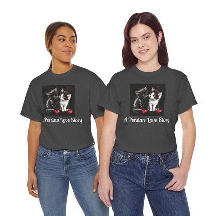 Cat Lover T-Shirt - Two Cute Persian Cats in Love with Red Heart