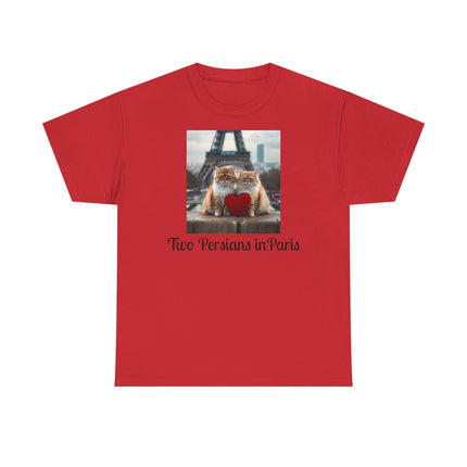 Cat Lover T-Shirt - Two Cute Persian Cats in Love with Red Heart