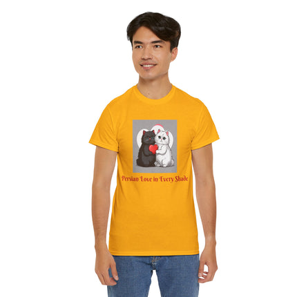 Cat Lover T-Shirt - Two Cute Persian Cats in Love with Red Heart