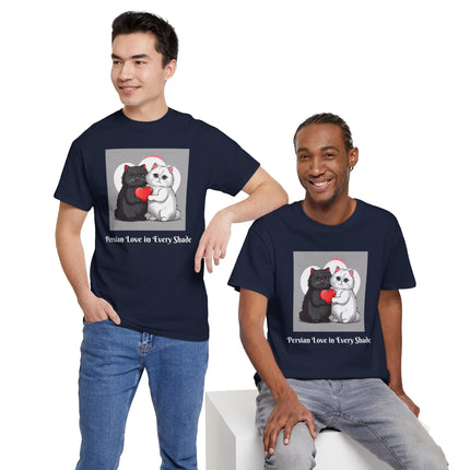 Cat Lover T-Shirt - Two Cute Persian Cats in Love with Red Heart