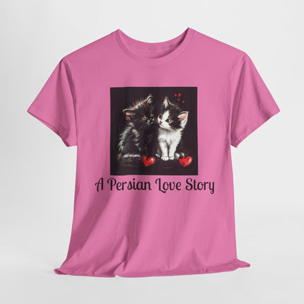 Cat Lover T-Shirt - Two Cute Persian Cats in Love with Red Heart