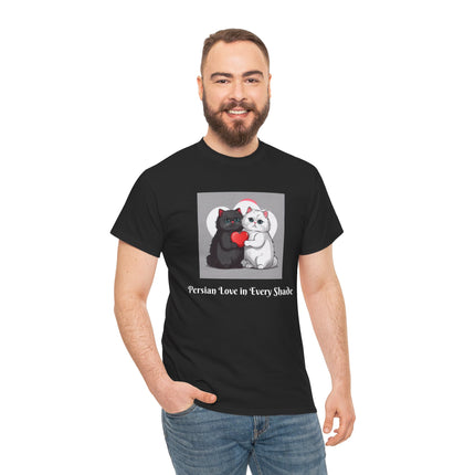 Cat Lover T-Shirt - Two Cute Persian Cats in Love with Red Heart