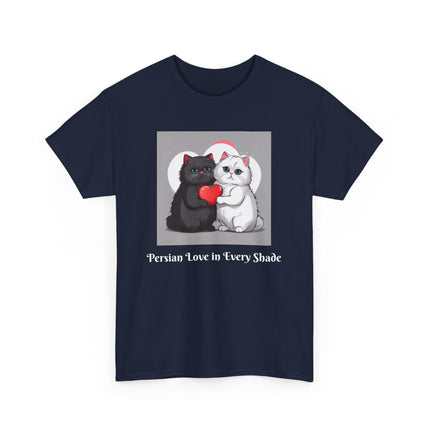 Cat Lover T-Shirt - Two Cute Persian Cats in Love with Red Heart
