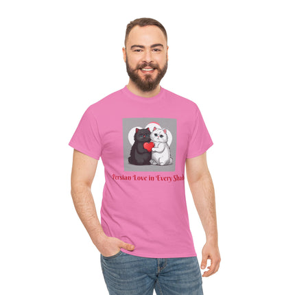 Cat Lover T-Shirt - Two Cute Persian Cats in Love with Red Heart