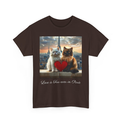 Cat Lover T-Shirt - Two Cute Persian Cats in Love with Red Heart