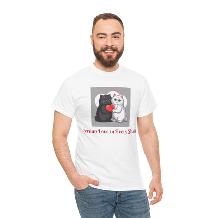 Cat Lover T-Shirt - Two Cute Persian Cats in Love with Red Heart