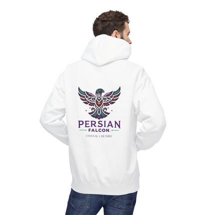 Personalised Casual Unisex Fleece Hoodie with Bold Graphic Print. Modern Persian Shahbaz Falcon Design. Triple Print.