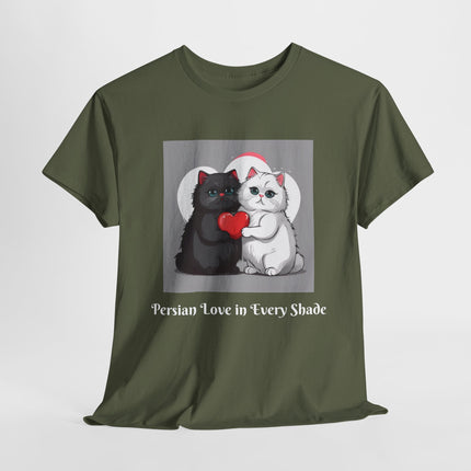 Cat Lover T-Shirt - Two Cute Persian Cats in Love with Red Heart