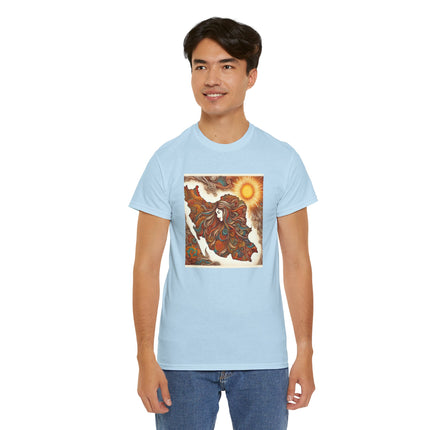 Personalised Persian Unisex T-Shirt – Rising Sun & Long Hair Design | Bohemian Freedom Culture Tee