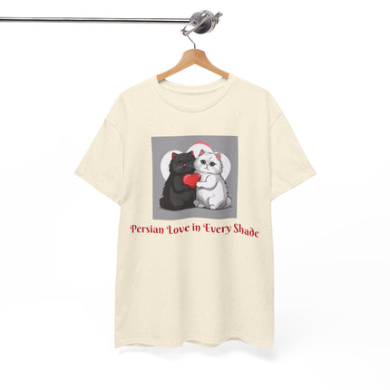 Cat Lover T-Shirt - Two Cute Persian Cats in Love with Red Heart
