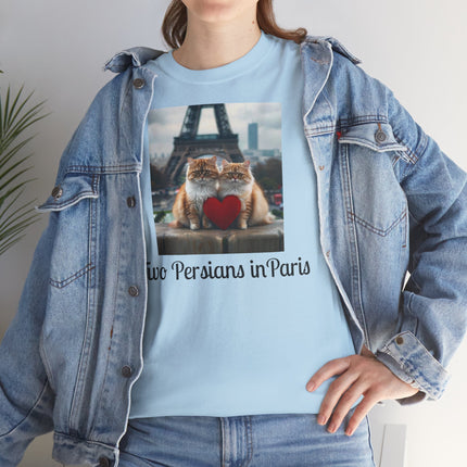 Cat Lover T-Shirt - Two Cute Persian Cats in Love with Red Heart