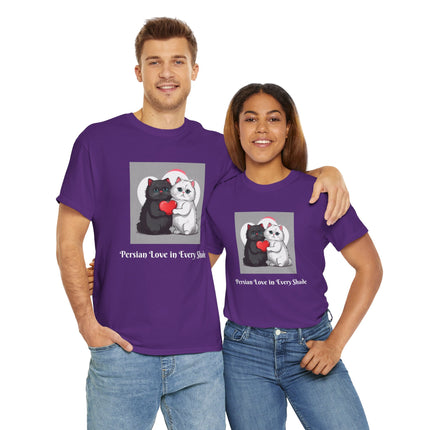 Cat Lover T-Shirt - Two Cute Persian Cats in Love with Red Heart