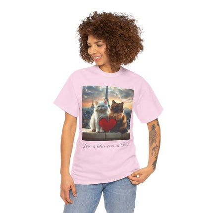 Cat Lover T-Shirt - Two Cute Persian Cats in Love with Red Heart