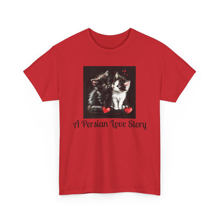 Cat Lover T-Shirt - Two Cute Persian Cats in Love with Red Heart