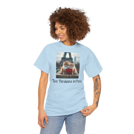 Cat Lover T-Shirt - Two Cute Persian Cats in Love with Red Heart