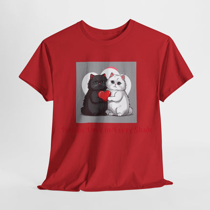 Cat Lover T-Shirt - Two Cute Persian Cats in Love with Red Heart