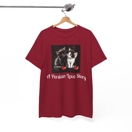 Cat Lover T-Shirt - Two Cute Persian Cats in Love with Red Heart