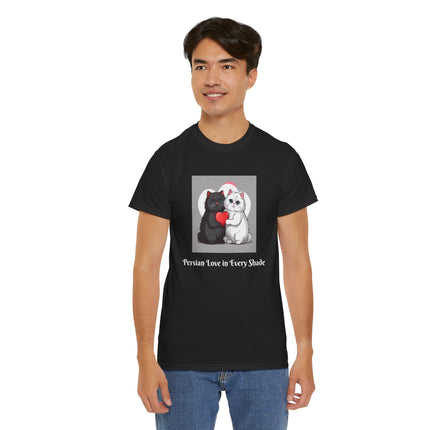 Cat Lover T-Shirt - Two Cute Persian Cats in Love with Red Heart