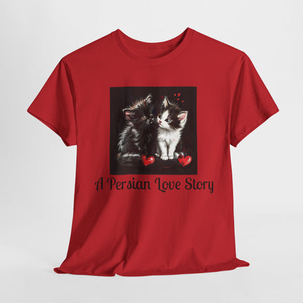 Cat Lover T-Shirt - Two Cute Persian Cats in Love with Red Heart