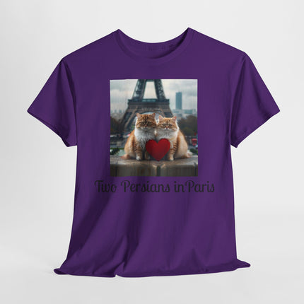 Cat Lover T-Shirt - Two Cute Persian Cats in Love with Red Heart
