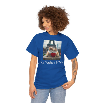 Cat Lover T-Shirt - Two Cute Persian Cats in Love with Red Heart