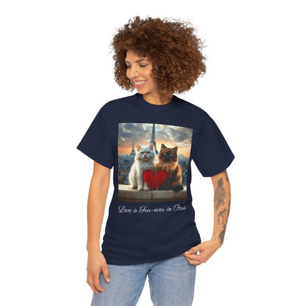 Cat Lover T-Shirt - Two Cute Persian Cats in Love with Red Heart