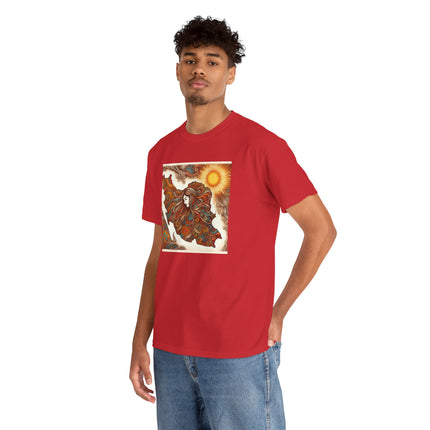 Personalised Persian Unisex T-Shirt – Rising Sun & Long Hair Design | Bohemian Freedom Culture Tee