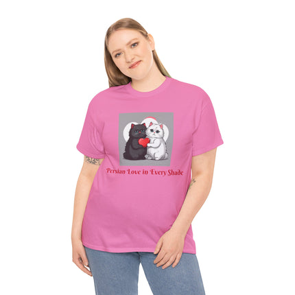Cat Lover T-Shirt - Two Cute Persian Cats in Love with Red Heart