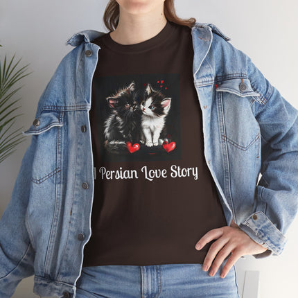 Cat Lover T-Shirt - Two Cute Persian Cats in Love with Red Heart