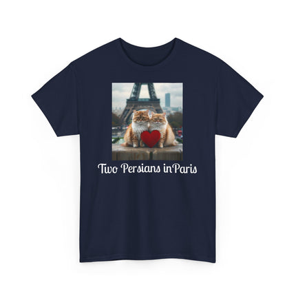 Cat Lover T-Shirt - Two Cute Persian Cats in Love with Red Heart