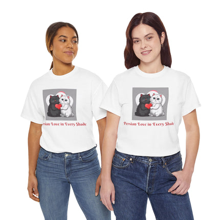 Cat Lover T-Shirt - Two Cute Persian Cats in Love with Red Heart