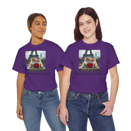 Cat Lover T-Shirt - Two Cute Persian Cats in Love with Red Heart