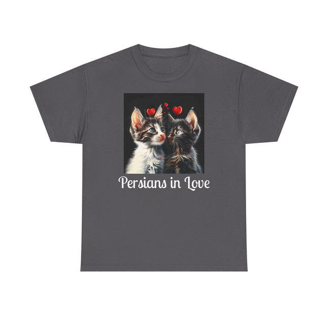 Cat Lover T-Shirt - Two Cute Persian Cats in Love with Red Heart