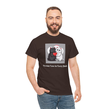 Cat Lover T-Shirt - Two Cute Persian Cats in Love with Red Heart