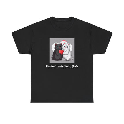 Cat Lover T-Shirt - Two Cute Persian Cats in Love with Red Heart
