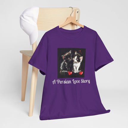 Cat Lover T-Shirt - Two Cute Persian Cats in Love with Red Heart