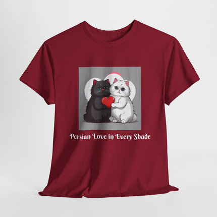 Cat Lover T-Shirt - Two Cute Persian Cats in Love with Red Heart