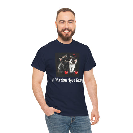 Cat Lover T-Shirt - Two Cute Persian Cats in Love with Red Heart