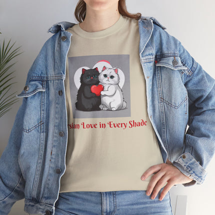 Cat Lover T-Shirt - Two Cute Persian Cats in Love with Red Heart