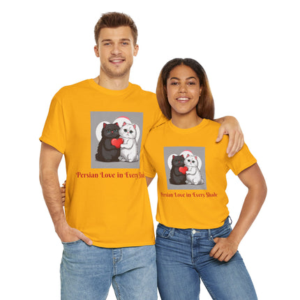Cat Lover T-Shirt - Two Cute Persian Cats in Love with Red Heart