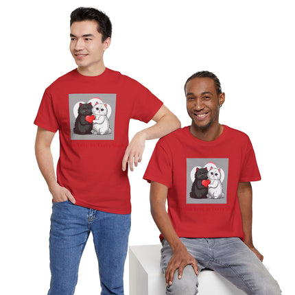 Cat Lover T-Shirt - Two Cute Persian Cats in Love with Red Heart