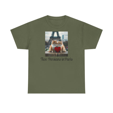Cat Lover T-Shirt - Two Cute Persian Cats in Love with Red Heart
